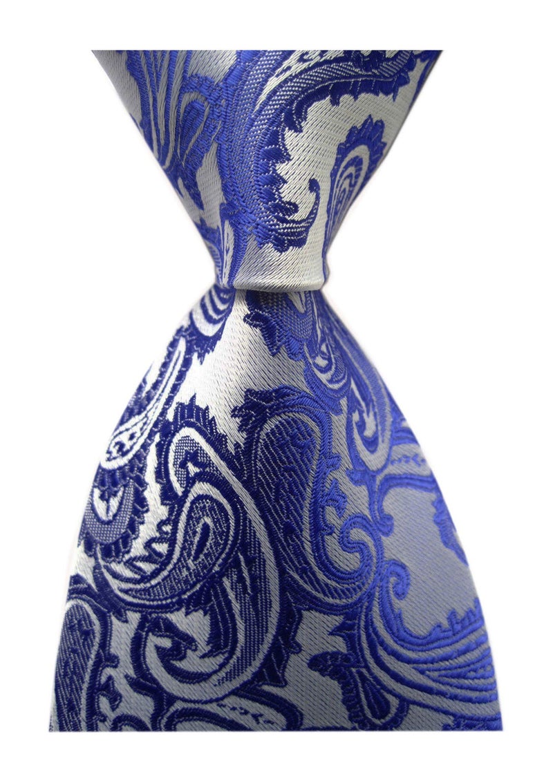 Secdtie Men's Royal Blue Silver Classic Skinny Silk Tie Luxury Dances Wedding Necktie - Image 1